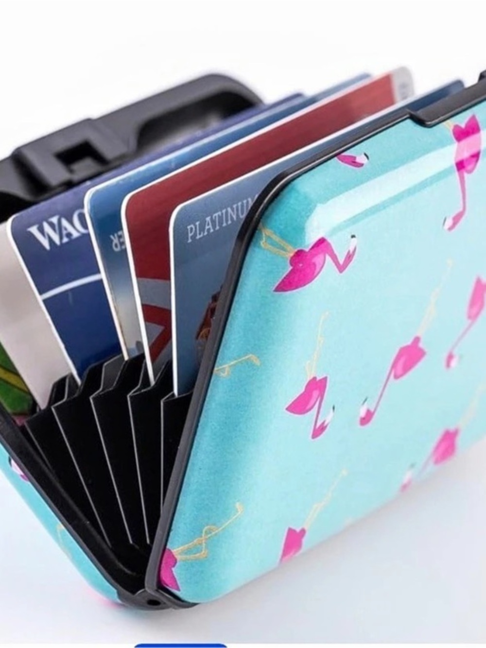 Flamingo Print Card Holder in Blue & Pink
